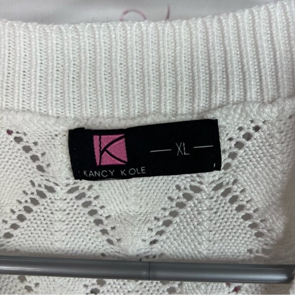 Kancy Kole cardigan knit argyle style White Knit Cardigan Sweater - Picture 7 of 8